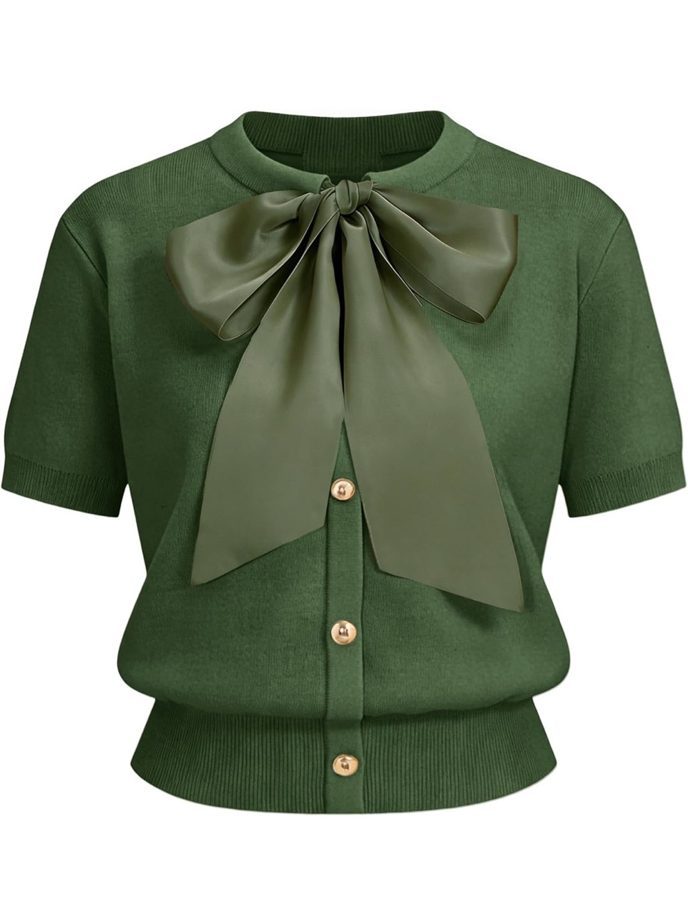Green Bow-Tie Short Sleeve Knit Top🍃